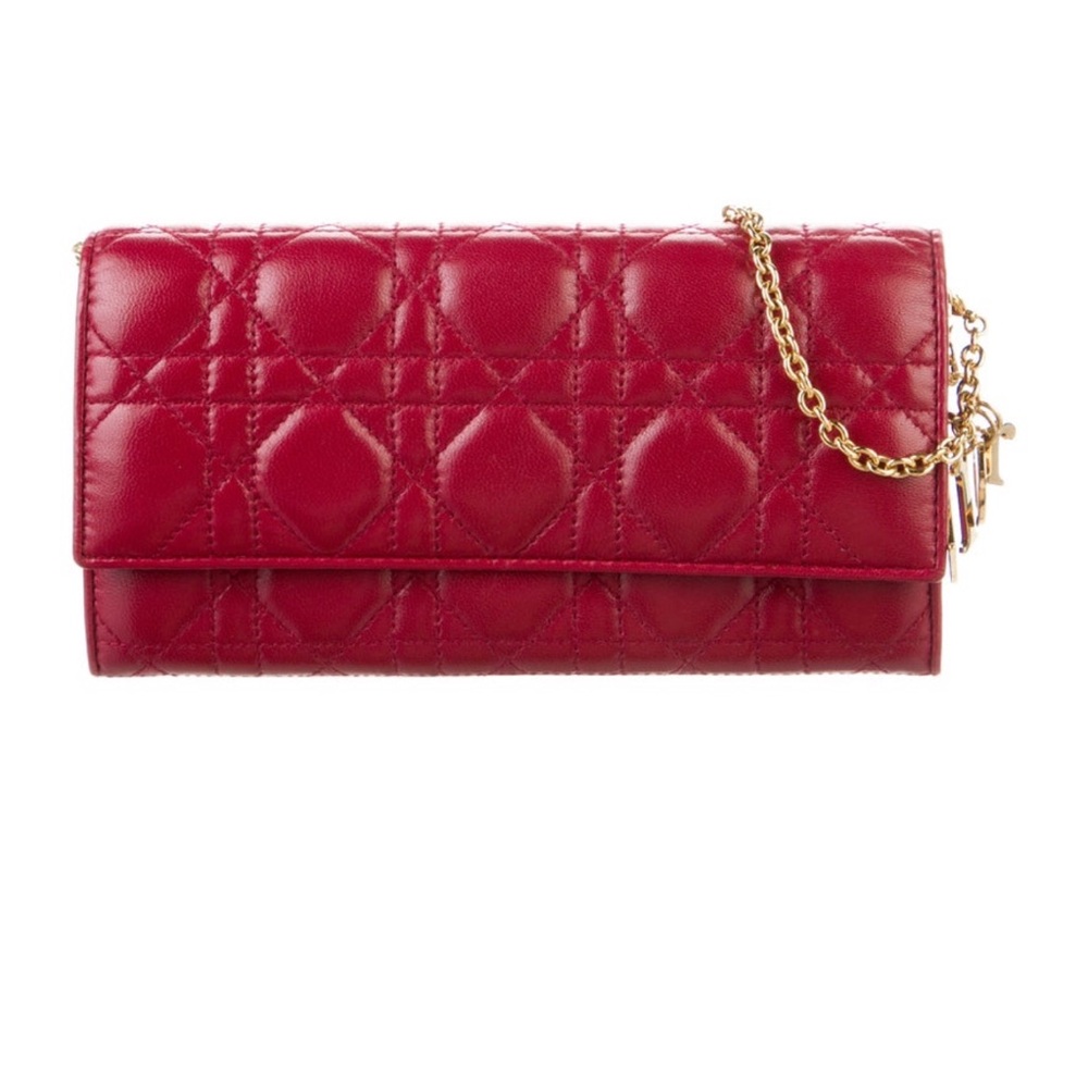 Christian Dior Red Cannage Wallet Bag on Gold Chain - Picture 3 of 5